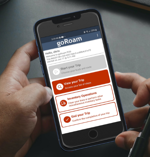 goroam mobile app home in driver hands